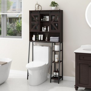 Over The Toilet Storage Cabinet with 2 Sliding Barn Door, Home Space-Saving Toilet Rack - 1 of 4