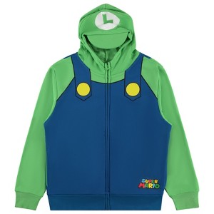 Boys Nintendo Mario Costume Hoodie - Mario and Luigi Classic Video Game Cosplay Dress Up Costume Hoodie - 1 of 4
