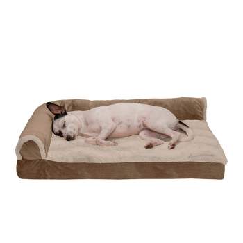 FurHaven Wave Fur & Velvet Deluxe Chaise Lounge Memory Foam Sofa-Style Dog Bed