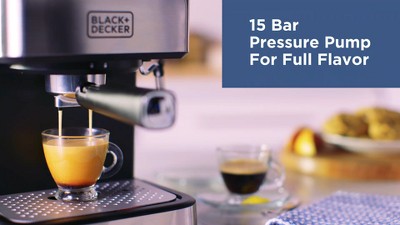 Black+Decker Semi-Automatic 15 Bar Espresso and Cappuccino Maker, Versatile with Ability to use Grounds or ESE Pods to Make Your Perfect Cup of Coffee