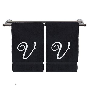 BC BARE COTTON Monogrammed Hand Towel, 100% Turkish Cotton - Set of 2 - Black - White Script - 1 of 4