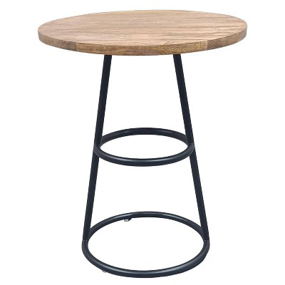 The Urban Port 20" Side Table Natural Brown Mango Wood Top Black Iron Base Brown/Black