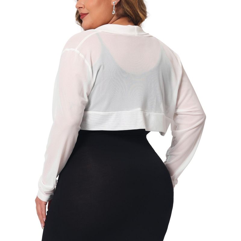 Agnes Orinda Women's Plus Size Mesh Crop Long Sleeve Open Front Bolero Shrug Cardigans, 4 of 6