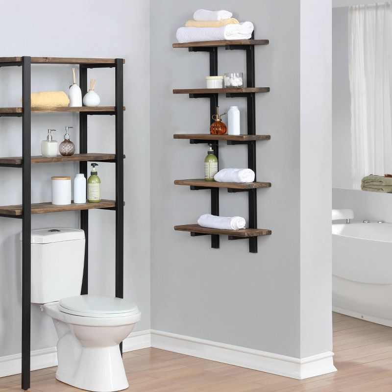 Pomona Metal and Solid Wood Bath Wall Shelf Natural - Alaterre Furniture, 3 of 8