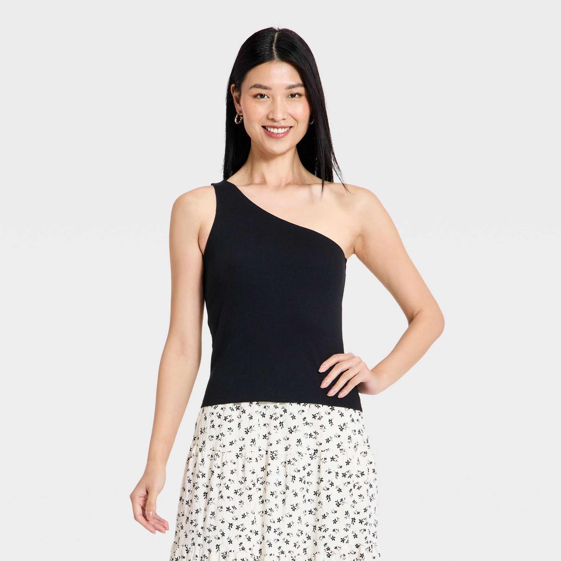 Women's One Shoulder Rib Knit Tank Top - A New Day™