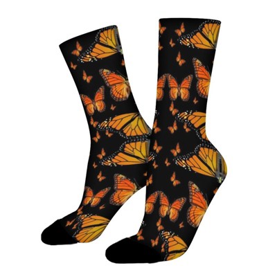 Heaps Of Orange Monarch Butterflies Women Printed Crew Socks Funny Funky Socks Soft Polyester Novelty Gifts for Artists Men