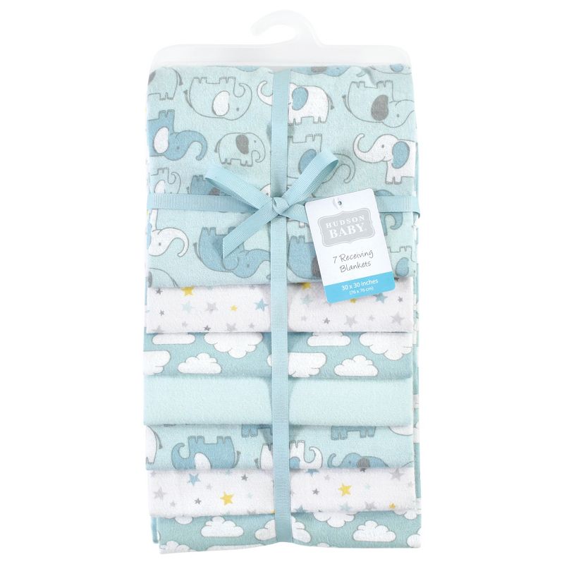 Hudson Baby Infant Boy Cotton Flannel Receiving Blankets Bundle, Boy New Elephant, One Size, 2 of 7