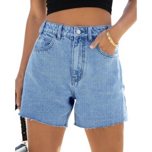 Imily Bela Classic High Waisted Raw Hem Jean Shorts Straight Leg Denim Shorts Summer Hot Pants - 1 of 4
