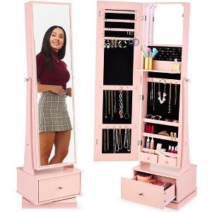 Best Choice Products 360 Swivel Standing Mirrored Jewelry Cabinet, LED-Lit Makeup Organizer w/ Mirror - 1 of 4