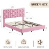 Grey/Beige/Pink Upholstered Platform Bed Frame with Height-Adjustable Fabric Headboard, Heavy-Duty Wood Slat Support, No Box Spring Needed - 2 of 4