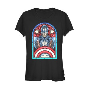 Juniors Womens Marvel Captain America Stained Glass T-Shirt - 1 of 3