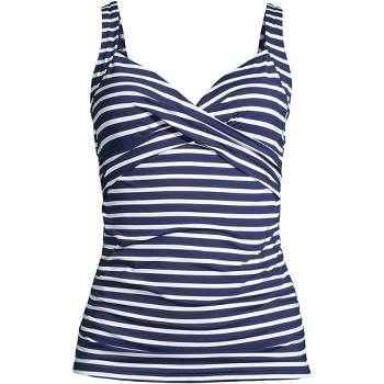 Lands' End Women's Plus Size Ddd-cup Chlorine Resistant V-neck Wrap  Underwire Tankini Swimsuit Top - 18w - Deep Sea/white Media Stripe : Target