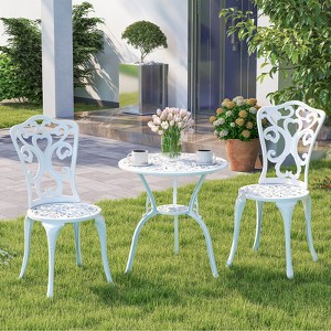 Costway 3 PCS Patio Bistro Set with Umbrella Holes Outdoor Bistro Set for Front Porch White/Green - 1 of 4