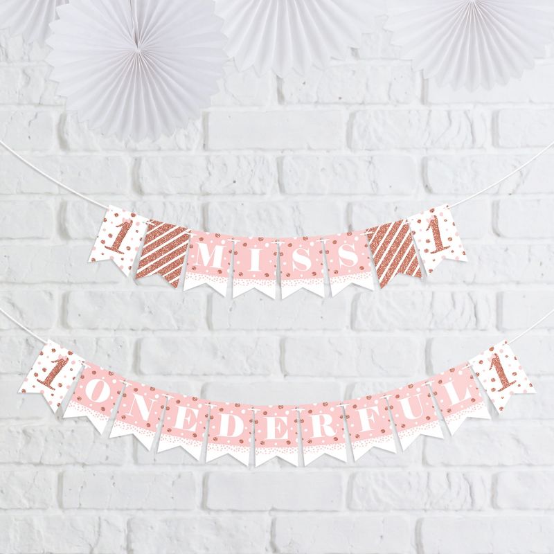 Big Dot of Happiness 1st Birthday Little Miss Onederful - Girl First Birthday Party Mini Pennant Banner - Miss Onederful, 1 of 8
