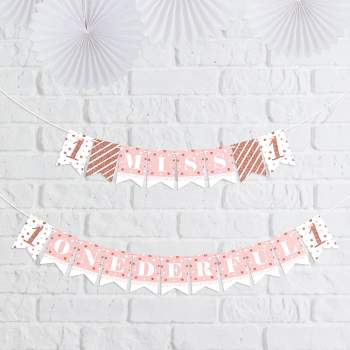 Big Dot of Happiness 1st Birthday Little Miss Onederful - Girl First Birthday Party Mini Pennant Banner - Miss Onederful