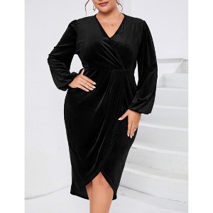 green emerald velvet dress Navy Wedding Guest Dress 2026 Long Sleeve A Line Formal Midi Dress with Waist Tie and Split Neck, S / Dark Blue main image 1