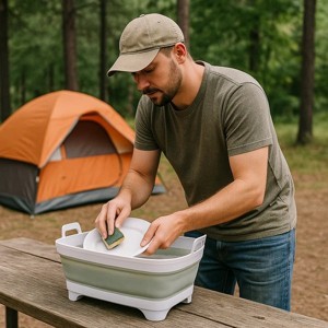 Racxily Collapsible Dish Basin with Drain Plug, Space Saving Outdoor Multiuse Foldable Sink Tub - 1 of 4