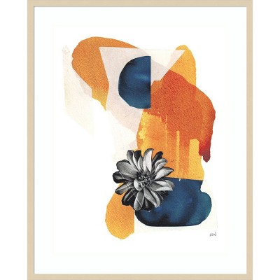 Large Abstract Botanical Lithograph with Brown Frame
