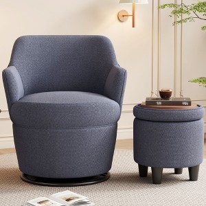 360°Swivel Accent Chair with Ottoman, Lounge Sofa with Nail Trim, Living Room Chairs, Bedroom Chair - 1 of 4