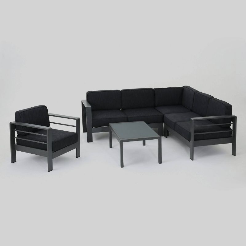 Cape Coral 5pc Aluminum Sofa Set with Cushions - Dark Gray - Christopher Knight Home, 3 of 10