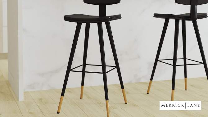 Set of 2 Faux Leather Contemporary Upholstered Barstools with Black Metal Frame - Merrick Lane, 2 of 16, play video