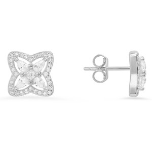 Sterling Silver Pear-cut CZ Flower Stud Earrings - 1 of 2