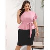 Whizmax Women Plus Size Bodycon Elegant Midi Dress Peplum Business Work Office Sheath Pencil Cocktail Party Dress with Belt Pink Black XL - 2 of 4