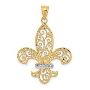 Black Bow Jewelry 14k Yellow Gold & White Rhodium Filigree Fleur De Lis Pendant, 26mm - 1 of 4