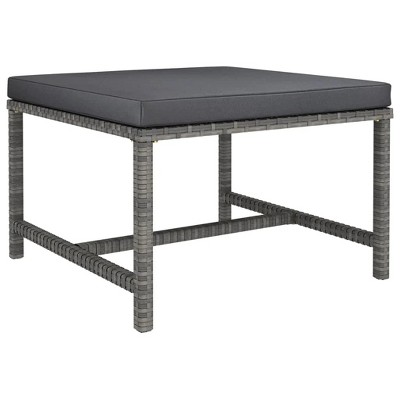 vidaXL Sectional Footrest in Gray Poly Rattan - Patio Footstool with Cushion - Multipurpose Garden Ottoman Serving as Lounge Set