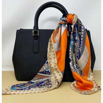 Wrapables Satin Neckerchief Square Scarf 26.5 x 26.5 Inches, Saddle Orange - image 4