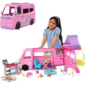 Barbie Dream Camper Playset with Roof Tent, BBQ Grill with Color-Change Feature & 60+ Accessories - 1 of 4