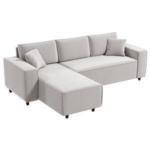 HOMCOM Sectional Sofa with Reversible Chaise, L-Shaped Corner Sofa Couch with Corduroy Fabric, Pocket Spring, 2 Pillows, Light Gray - 1 of 4
