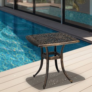 KTMBDW 21¡± Cast Aluminum Outdoor Side Table with 1.6¡± Umbrella Hole, All Weather Square Patio Coffee Table Porch Table Bistro Table, Bronze - 1 of 4