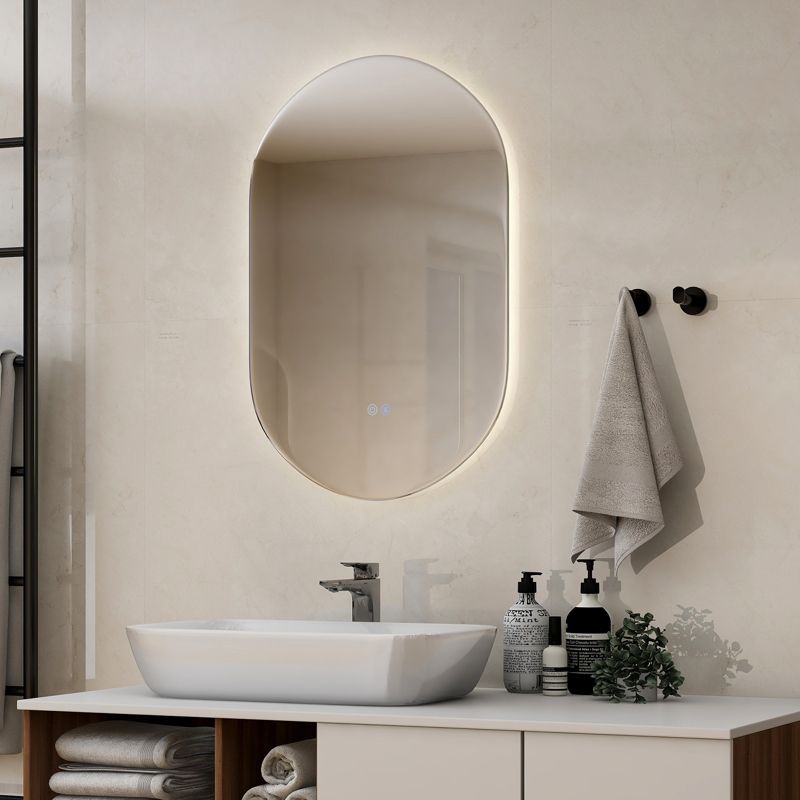 Costway 32'' x 20'' Oval Bathroom Wall Mirror Mounted Makeup Mirror with Lights & Anti-Fog, 1 of 11