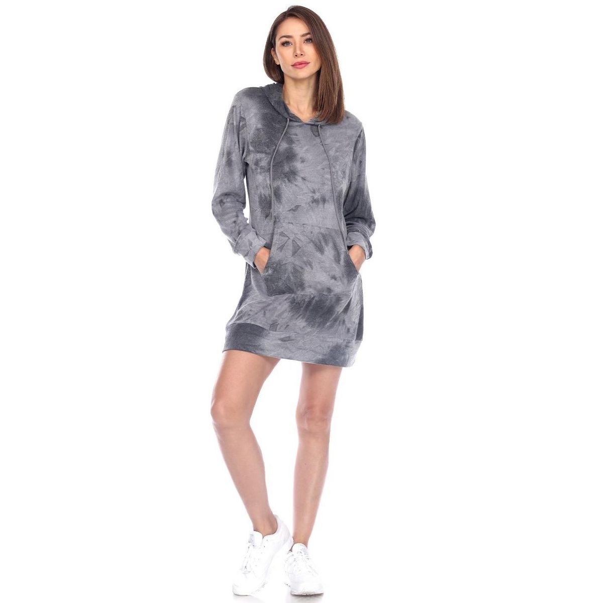 Women's Tie-Dye Hoodie Sweatshirt Dress - White Mark