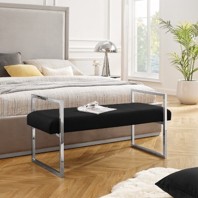 Inspired Home Dalia Velvet/PU Leather Bench with Gold/Chrome Frame