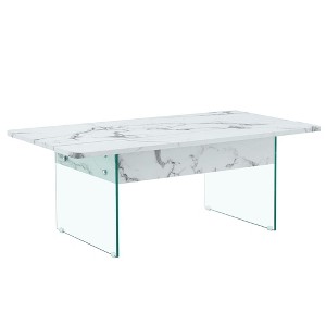 Lirago Multifunctional Lift Top Coffee Table-White Marble Pattern with Tempered Glass Legs, Modern Design for Living Room & Office - 1 of 4