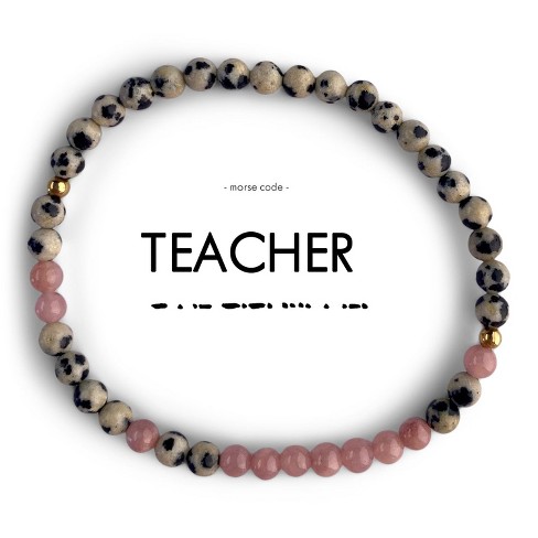 Morse Code Bracelet Inspire - Dalmatian Jasper & Glassy Pink