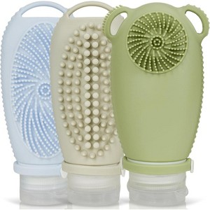 3-in-1 Travel Kit: Silicone shampoo bottles & an exfoliating scrubber. TSA-compliant, leakproof, and refillable (3.4oz each) - 1 of 4