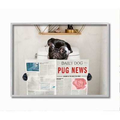 Stupell Industries Bathroom Pug Daily Toilet Briefing Dog Humor
