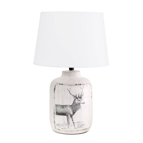 Rustic Deer Buck Nature Printed Ceramic Accent Table Lamp with Fabric Shade White - Simple Designs - image 1 of 4