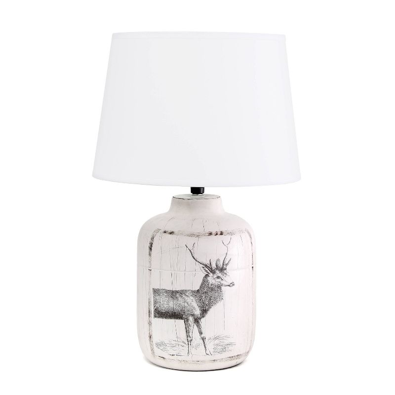 Rustic Deer Buck Nature Printed Ceramic Accent Table Lamp with Fabric Shade White - Simple Designs, 1 of 8