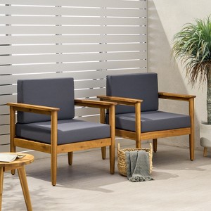 GDFStudio Plumb Outdoor Acacia Wood Club Chair with Gray Water Resistant Cushions - 1 of 4
