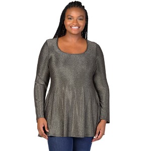 24seven Comfort Apparel Plus Size Scoop Neck Long Sleeve Shimmery Fabric Tunic Top - 1 of 4