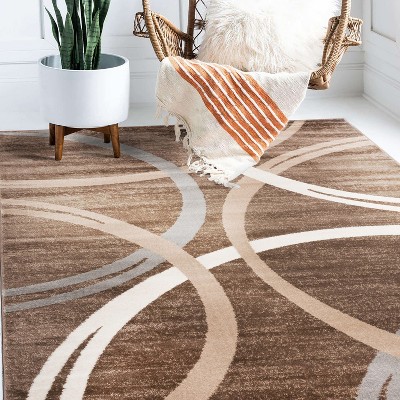 Brown and Beige Abstract Circles Design Area Rug 8'8" x 12'