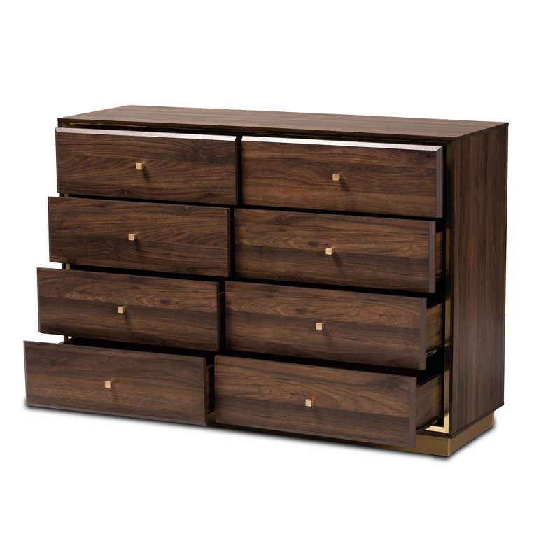 Cormac Wood and Metal 8 Drawer Dresser Walnut Brown/Gold - Baxton Studio, 3 of 11