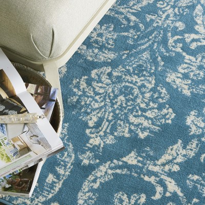 Hand-Knotted Blue Synthetic Rectangular 5' x 7' Area Rug