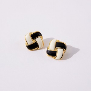 Anna-Kaci Women’s Interlocking Enamel Square Stud Earrings with Gold Tone Frame and Classic Two-Tone Design - Gold - 1 of 4