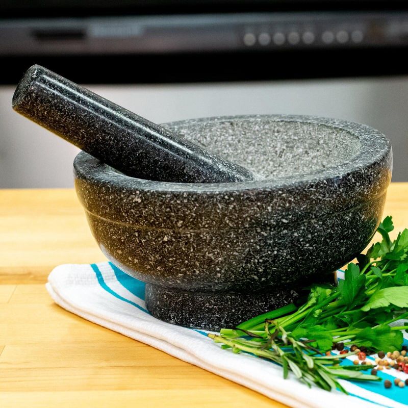 Cilio, Granite Mortar and Pestle, 6.75" round x 2.25" deep, natural green,, 2 of 5