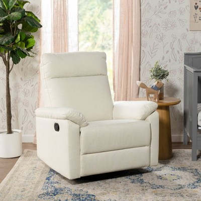 Vanilla Swivel Recliner with Wood Base and Spot Clean Fabric